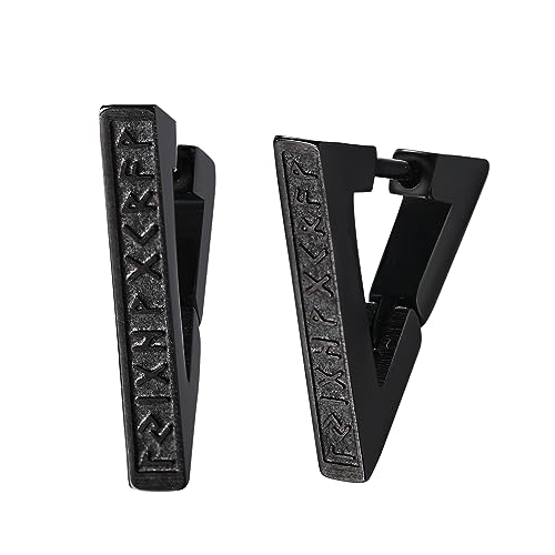 Aroncent 2-8Pcs Womens Mens Huggie Hoop Triangle Earrings Viking Runes Stainless Steel Ear Stud Novelty Black/Gold/Silver - color: E-Triangle Viking Earrings-Black