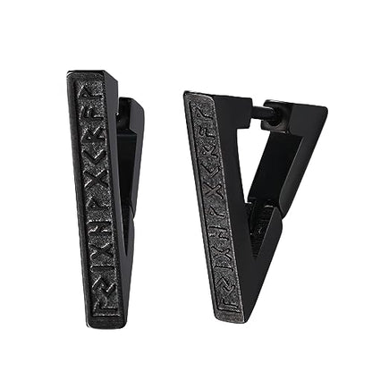 Aroncent 2-8Pcs Womens Mens Huggie Hoop Triangle Earrings Viking Runes Stainless Steel Ear Stud Novelty Black/Gold/Silver - color: E-Triangle Viking Earrings-Black