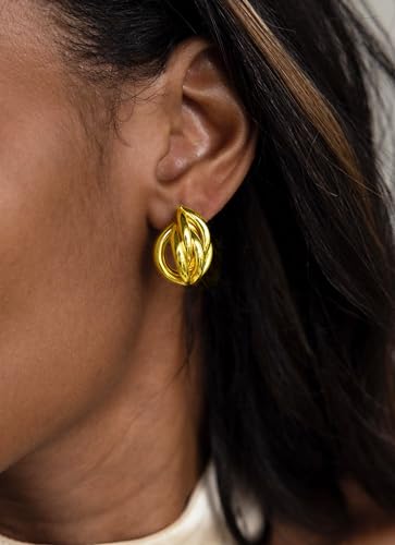 Gold Chunky Earrings for Women Trendy, 14K Gold Plated Dainty Kont Earrings Statement Minimalist Hypoallergenic Stud Earrings - color: Anita & Gold