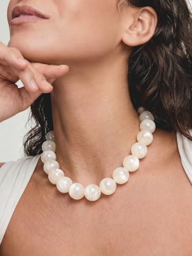 Chunky Beaded Necklaces for Women Statement Necklace | Bold Chunky Choker, Large Resin Beads, Adjustable Necklace, Boho Trendy Summer Beach Holiday Jewelry - color: White-01