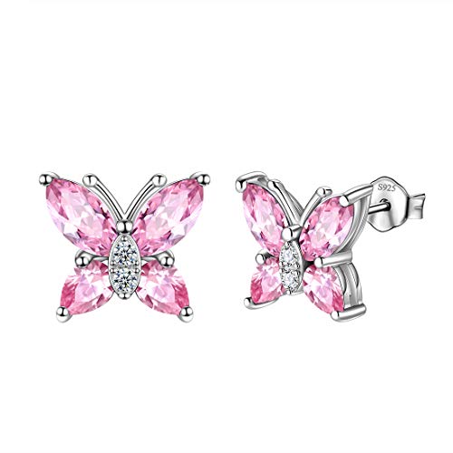 Butterfly Birthstone Stud Earrings - Women 925 Sterling Silver Butterflies Birthstone Stud Earrings Birthday Gift for Women - color: J.October