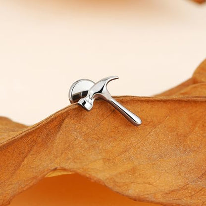 FINE4U 1PC ASTM F136 Titanium Internally Threaded Piercing Jewelry Stud 16G 6mm 8mm for Helix, Tragus, Conch, Flat - color: Hammer - Tit