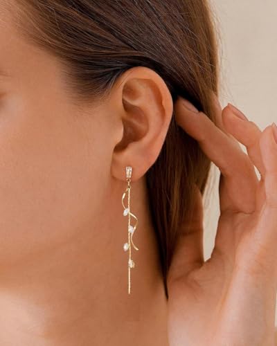Dangle Earrings for Women - 14K Gold/White Gold/Rose Gold Plated Butterfly Heart Star Hoop Chain Long Tassel Cubic Zirconia CZ Dangle Earrings - color: CZ Twist
