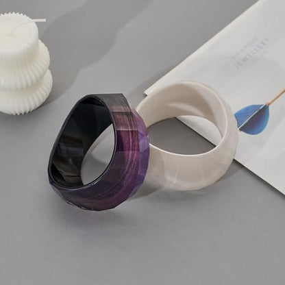 Chunky Acrylic Bangles Bracelets For Women Geometric Acrylic Resin Acetate Mottled Wide Bangle Bracelet Statement Colorful Bangles for Party - color: Punk Resin Bangle-Purple