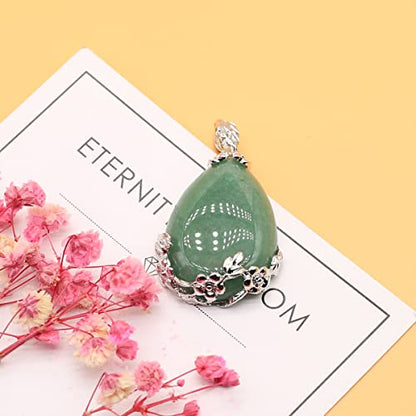 LE SKY Natural Stone Pendants Waterdrop Shape Mixed Crystal Agate Alloy Base Pendant Charms for Jewelry Making DIY Random 5 Pcs