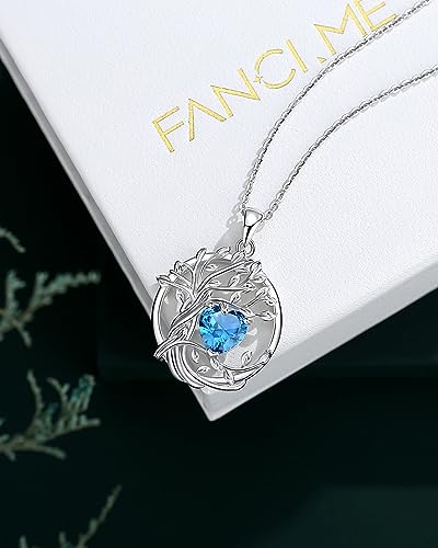 FANCIME Tree of life Birthstone necklace Sterling Silver Pendant Birthstone Necklace Gemstone Anniversary Birthday Jewelry Mothers Day Gifts for Mom Her Wife - color: Dec.-Blue Topaz