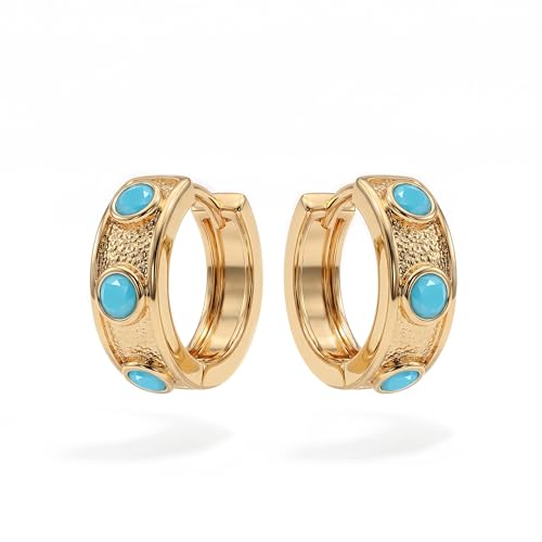 Women Gold Earrings Huggie Hoop Cubic Zirconia 14K Gold Plated Small Simple Hypoallergenic Everyday Jewelry - style: Turquoise