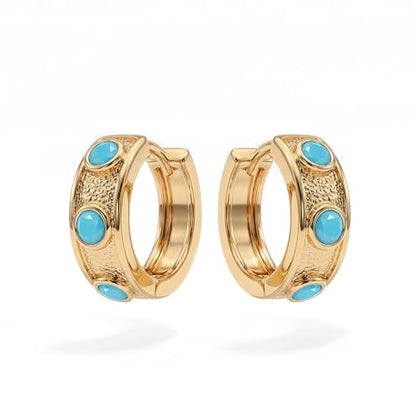 Women Gold Earrings Huggie Hoop Cubic Zirconia 14K Gold Plated Small Simple Hypoallergenic Everyday Jewelry - style: Turquoise