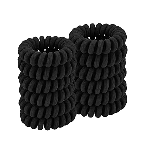 Spiral Black Cloth Hair Ties for Thick, Ponytail Holders (12 Pcs), No Crease Phone Cord Ties for All Hair Types - color: Cloth Black 4.5CM