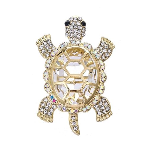 Cute Turtle Brooch Pin Crystal Rhinestones Green Marine Animals Lovely Lapel Pin Dress Accessories Boutonniere Corsage for Hat Bag Gold-Tone Tone Great Gift for Wife Sisters Friends Daily Wear Dating - color: Clear
