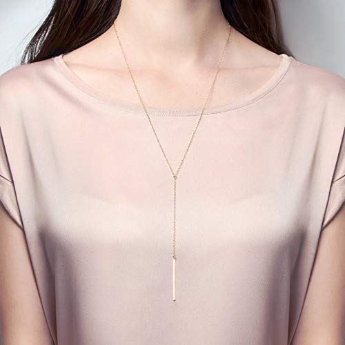 Dcfywl731 Minimal Dainty Gold Plated Dangle Earrings Layered Bar Pendant Neckalce Gold Long Y-Necklace Gold Earrings and Necklaces Set Delicate Lariat Chain Jewelry for Women - color: B3: gold long necklaces