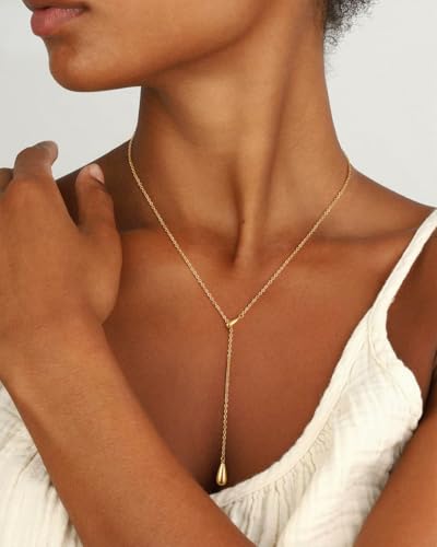 Lariat Gold Necklace for Women, Dainty Long Necklaces 14k Gold Plated Y-Shaped Layered Drop Necklaces for Women Trendy Simple Gold Jewelry for Prom Vacation Gifts - color: Drop Y Necklace-Gold