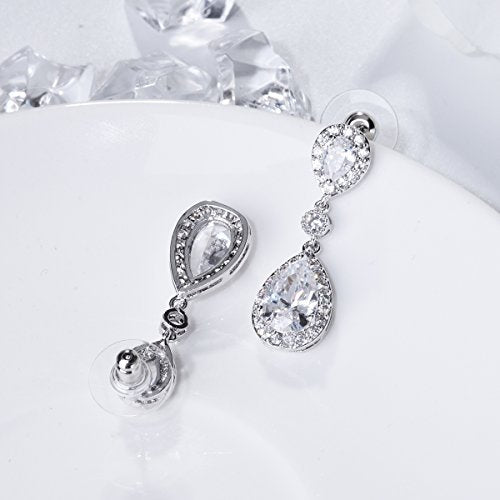 SELOVO Elegant Prong Teardrop Cubic Zirconia Vintage Style Party Bridal Pierced Dangle Earrings