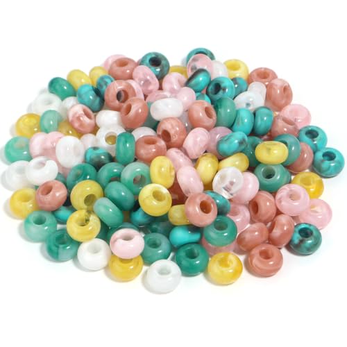 150PCS 14x8mm Light Multicolor Acrylic European Large Hole Rondelle Spacer Beads with Storage Box, Loose Beads for Bracelet Necklace Earring Hair DIY Jewelry Making - color: Light Multicolor