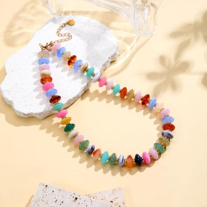Acrylic Beaded Necklace for Women,Beach Strand Jewelry Gifts | Statement Necklace,Cute Trendy Handmade Jewelry for Women,Chunky Beaded Necklace,Resin Beads Choker - color: colorful