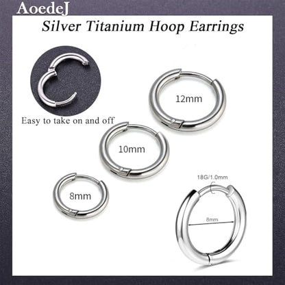 AOEDEJ G23 Titanium Black/Steel Gray/Gold Hoop Earrings 18G Small Huggie Hoop Earrings 8mm/10mm/12mm Cartilage for Sensitive Ears for Multiple Piercing Cartilage Hoop Earring Stack Jewelry - style: Circle-10mm
