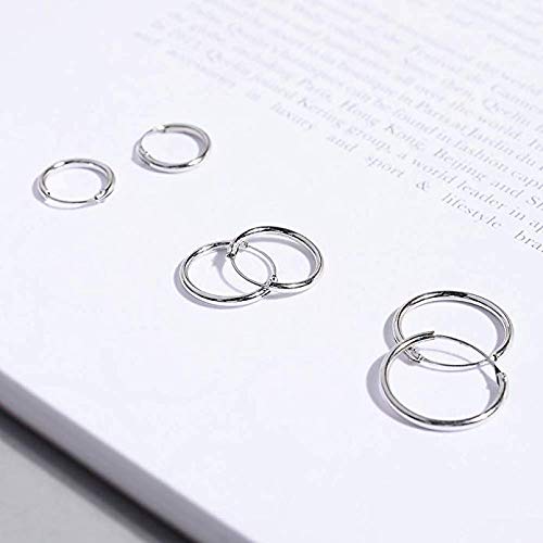 EPIRORA Sterling Silver Hoop Earrings for Women Men, Hypoallergenic Cartilage Earring Endless Small Hoop Earrings Set, 3 Pairs Tragus Earrings (8mm/10mm/12mm) - style: 1# 3 Pairs(8/10/12mm)