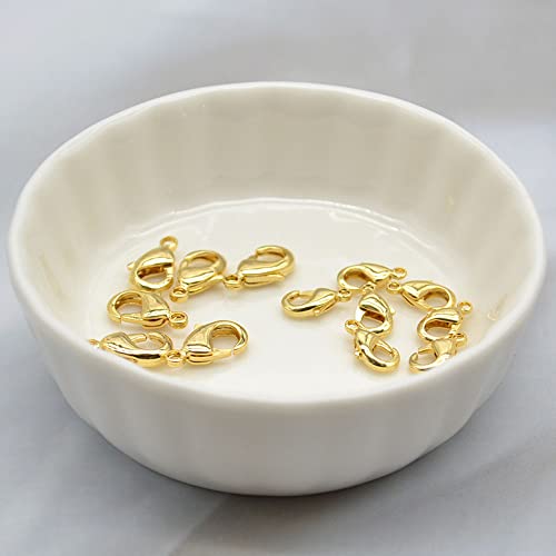 Drema 100Pcs Jewelry Clasps with Open Jump Rings,Small Metal Alloy Lobster Claw Clasps Clip for Handmade Necklace, Bracelet Jewelry Making Accessories Fastener Hook,12mm x 6mm (Gold) D22L