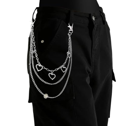 Goth Pants Chain Charms for Women Men Punk Layered Jean Chains Gothic Y2k Pocket Chain for Women Hip Hop Waist Chains - color: Heart