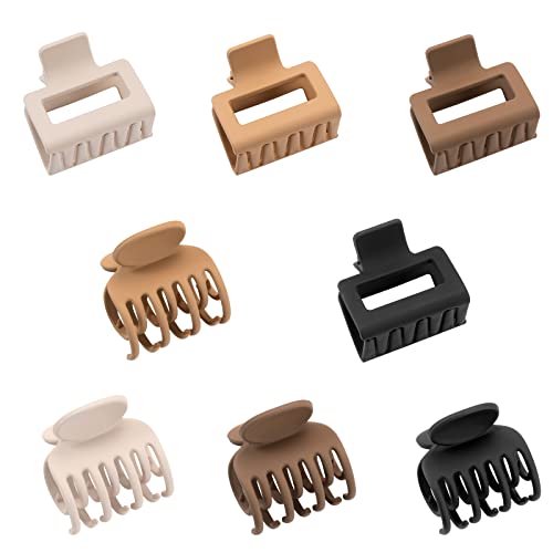 DEPOKA Matte Hair Clips for Women Girls - 2" Rectangle & 1.6" Double Row Teeth Small Jaw Clips, Non-Slip Design for Thin/Fine Hair (White, Khaki, Brown, Black) - color: White, Khaki, Brown, Black