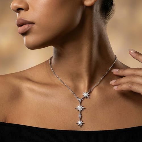 Lariat Gold Necklace for Women, Dainty Long Necklace Gold/Silver Plated Y-Shaped Pendant Necklace, Trendy Drop Necklaces Simple Gold Jewelry Gifts For Women - style: Star-Silver