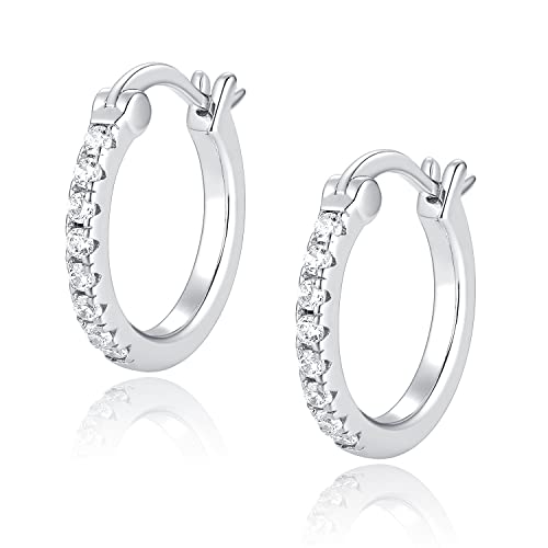 14K Gold Plated Hoop Earrings for Women with 925 Sterling Silver Post, Lightweight Small Hoop Earrings 15mm/20mm Huggie Hoop Earrings - color: CZ Hoop - 925 Sterling Silver, size: 15MM