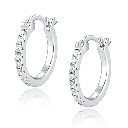 14K Gold Plated Hoop Earrings for Women with 925 Sterling Silver Post, Lightweight Small Hoop Earrings 15mm/20mm Huggie Hoop Earrings - color: CZ Hoop - 925 Sterling Silver, size: 15MM