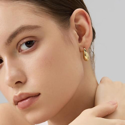 18K Gold Plated Huggie Hoop Earrings for Women, 925 Sterling Silver Post, Hypoallergenic Small Earrings - color: Curved Large Hoops