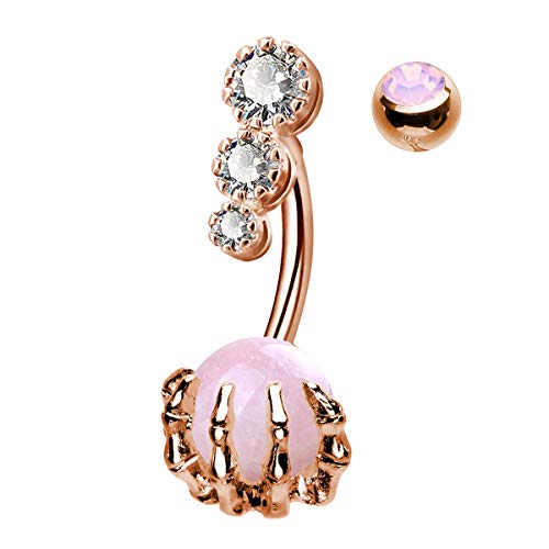 CM Crareesi Mania Skull Hand Halloween Belly Button Rings Natural Stone Claw Piercing Navel Rings for Women - color: Rose Gold Claw