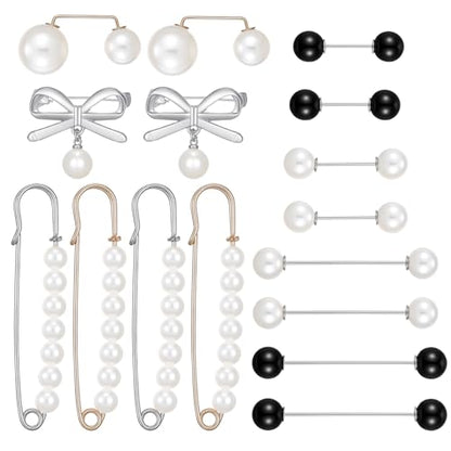 24/16 Pcs Pearl Brooch Pins Set, Decorative Safety Pin | Pant Waist Tightener Pins for Clothes Sweater Shawl Hat Clips White Collar Clips for Cardigan Dress Sweater - style: Pearl Style