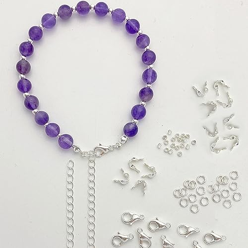 1200 Pcs Jewelry Making Accessories Set with 100 Pieces Lobster Claw Clasp 300 Pieces Bead Tips Knot Covers 400 Pieces Crimp Tube Beads and 400 Pcs Open Jump Ring Connectors for DIY Jewelry (Silver)
