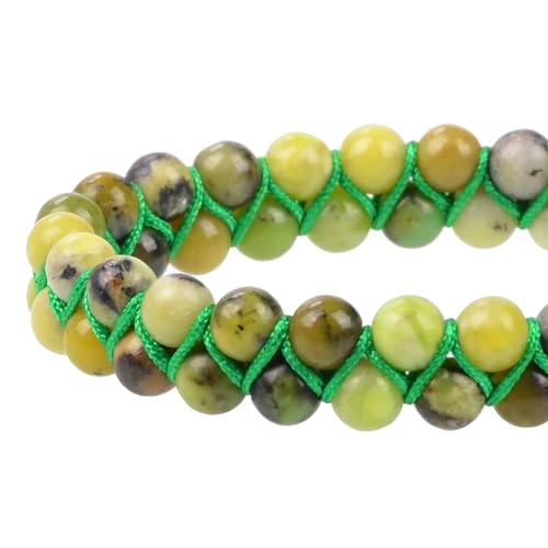 MASSIVE BEADS Double Layer Natural Chakra Healing Power Crystals Macrame Bracelet Yoga Stone Beads Gemstone Meditation Relax Anxiety Bangle for Unisex Women Men - color: Lemon Jade, size: 6mm