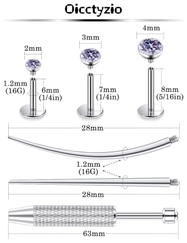 F136 Titanium 20/18/16g Flatback Earrings Nose Lip Rings Jewelry - color: Purple, size: 16g