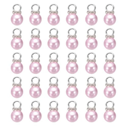MECCANIXITY 100Pcs Imitation Pearl Pendant 10mm Faux Pearl Beads with Rhinestone for Dangle Jewelry Making Earrings Necklace Bracelets Crafts, Pink - color: Pink