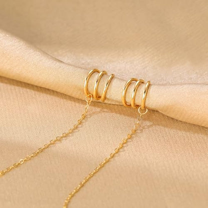 SLUYNZ 925 Sterling Silver Cuff Earrings Chain for Women Crawler Earrings Studs - color: B-18K Gold Plated