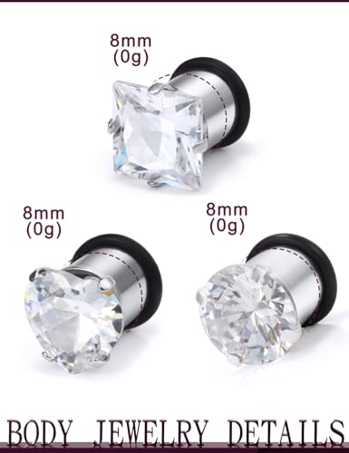 Jenxnjsjo 14g to 7/8in Ear Gauges Plugs Tunnels Taper Earrings Stretching Expander Kit Set for Women Men - color: 061: Cubic Zirconia, Clear, 3Pairs, size: 0g (8mm)
