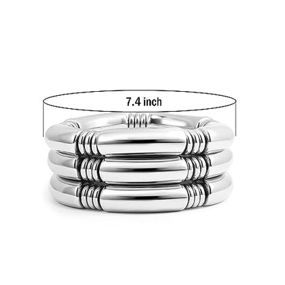 Gold Chunky Bangles Bracelets For Women 14k Gold Plated Stack Layered Curved Bamboo Tube Stretch Bracelets Gift Jewelry - color: 3pcs Silver