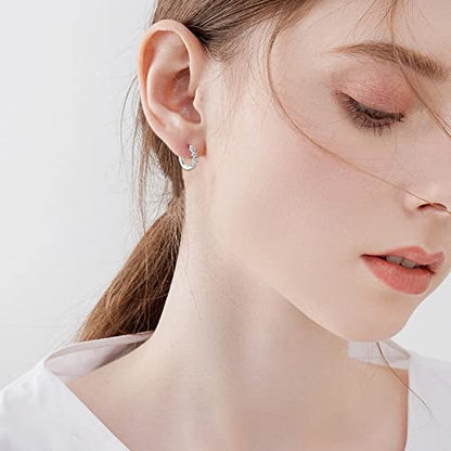 Sterling Silver Hoop Earrings for Women, Dainty Small Huggie Hoop Earrings | Hypoallergenic Daisy Color Cubic Zirconia Flower Hoops Earring Jewellery Gifts for Ladies Birthday Wedding, 12mm Hoop - color: Yellow-dot