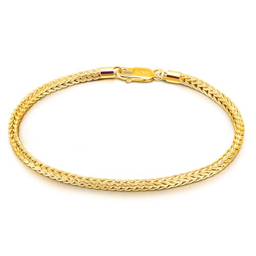 Dainty 925 Sterling Silver Chopin Chain Bracelet Women Bohemian Stackable Figaro/Box/Snake Bracelet 2MM 5 "5.9" 6.3 "6.7" 7 "7.5" 8" Jewelry Gift - color: Gold, size: 6.7 inches