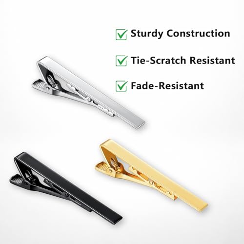 Tie Clips for Men 6-Pack, Viaky Classic Tie Bar Gold Silver Black 3 Tones | Men's Jewelry Accessories Necktie Clip for Wedding, Business and Formal,Gifts for Father, Husband, Boyfriend,etc.