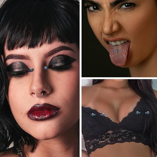 PEAKLINK Internally Threaded Nipple Rings Titanium Nipple Bars Piercing Jewelry 1 Pair Tongue Rings Eyebrow Jewelry Bridge Piercings - color: Blue Nipple Straight Barbell