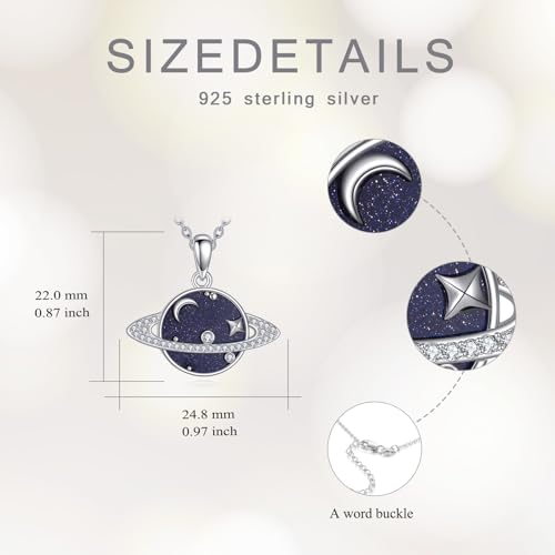 Saturn Planet/Sun Moon and Star Necklace 925 Silver Sterling Galaxy Pendant Necklaces Celestial Jewelry Birthday Jewelry for Her Women Astronomy Lovers Gifts - style: Saturn Planet Necklace