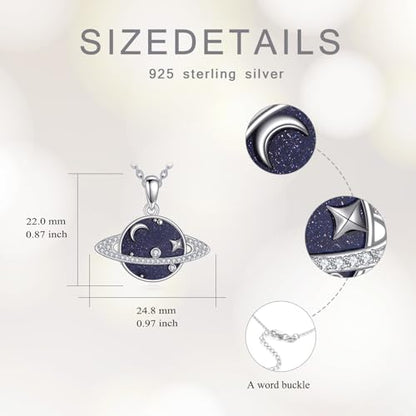 Saturn Planet/Sun Moon and Star Necklace 925 Silver Sterling Galaxy Pendant Necklaces Celestial Jewelry Birthday Jewelry for Her Women Astronomy Lovers Gifts - style: Saturn Planet Necklace