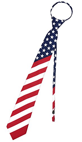 Vesuvio Napoli PreTied Men's Necktie Solid Color Mens Adjustable Zipper Neck Tie - color: American Flag