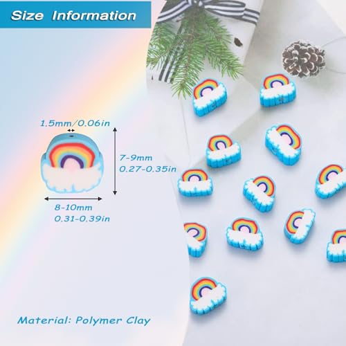 100pcs Blue Rainbow Polymer Clay Spacer Beads for Women Jewelry Making DIY Bracelet Necklace Hair Clip Accessories (Rainbow) - color: Rainbow