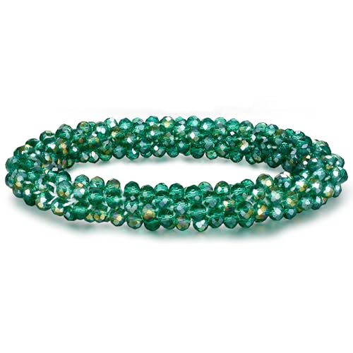 Hand Knotted Beads Statement Necklace Bracelet Jewelry Set Artificial Crystal Choker for Women- Handmade Beaded Strand Sparkly Faceted Crystal Rondelle-17inches, 30 Colors - color: Green Set