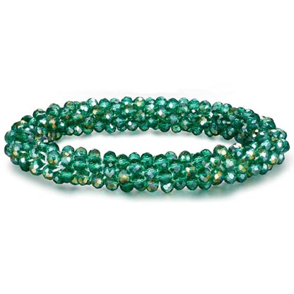 Hand Knotted Beads Statement Necklace Bracelet Jewelry Set Artificial Crystal Choker for Women- Handmade Beaded Strand Sparkly Faceted Crystal Rondelle-17inches, 30 Colors - color: Green Set