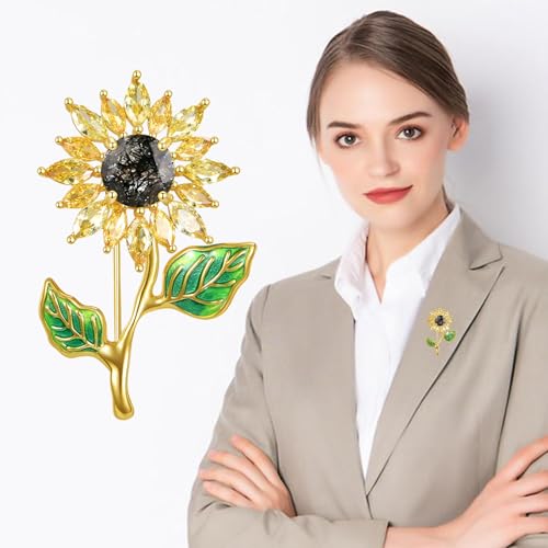 Sunflower Brooch with Natural Citrine for Women, 18k Gold Plated 925 Sterling Silver Sunflower Pins for Clothes, Yellow Sunshine Flower Brooches Jewelry - style: Style 2