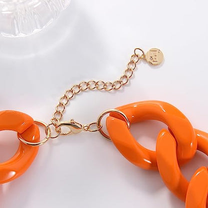 Firstmeet Statement Chunky Acrylic Chain Link Choker Necklace for Women - color: Orange
