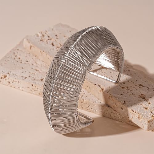 Chunky Cuff Bracelets for Women Wide Gold/Silver Cuffs Bangle Hollow Out Adjustable Bracelets Punk Vintage Jewelry - style: U-Silver A